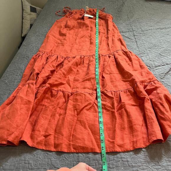 Knotium linen rust orange high neck tiered midi dress nwt xs/small - Picture 7 of 11